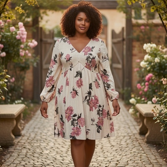 Torrid Dresses & Skirts - Torrid Rory Floral Long Sleeve Dress Smocked Bodice Gauze Woven Dress M/L  NWT